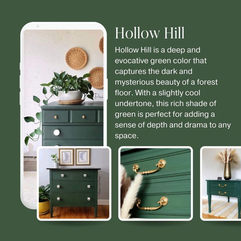 Country Chic Paint Country Chic All-in-One Chalk Paint for Furniture, Cabinets, Home Decor, Eco-Friendly, Matte Finish, Built-In Primer & Top Coat for Wood, Metal - Hollow Hill (Dark Green) - Pint 16 oz (475 ml) - Image 3